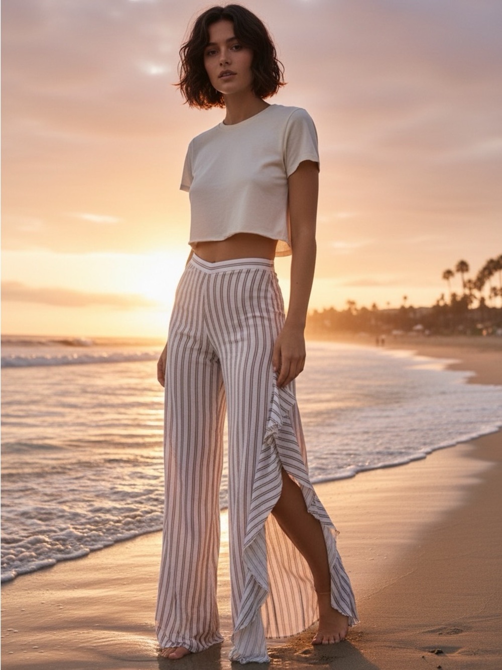 Alexis Size XS Striped Open-Side Wide-Leg Pants - red/ivory
#boho